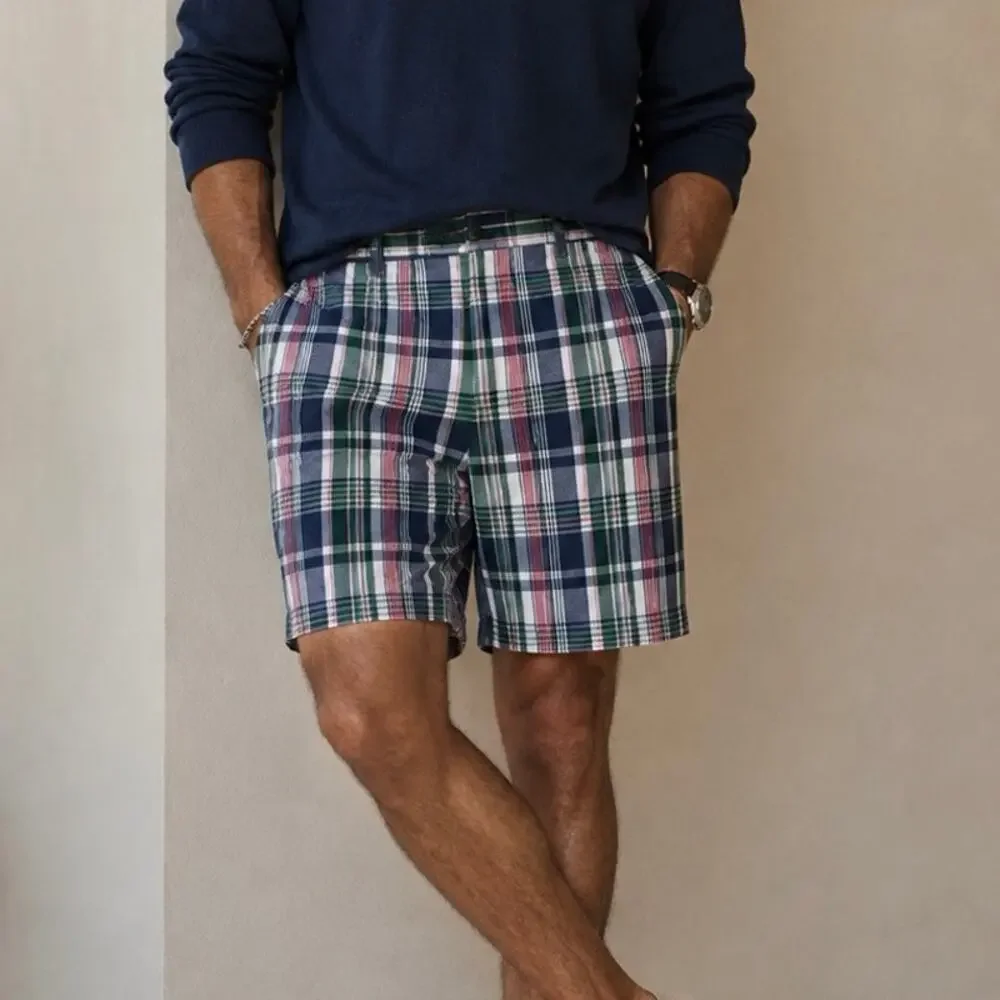 J. Crew Cotton Plaid Mid-Rise Flat Front Chino Short 9